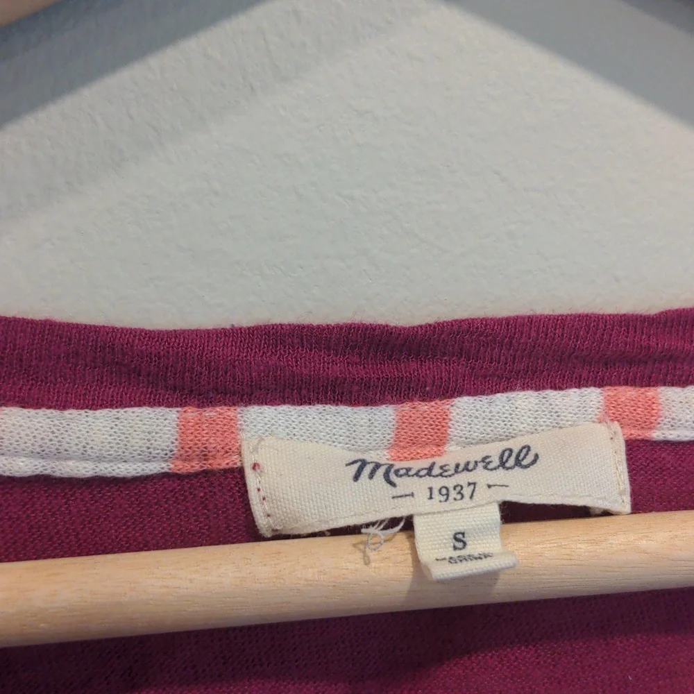 Madewell 100% Linen Two-toned Stripe 3/4 Sleeve Tee - Picture 2 of 8